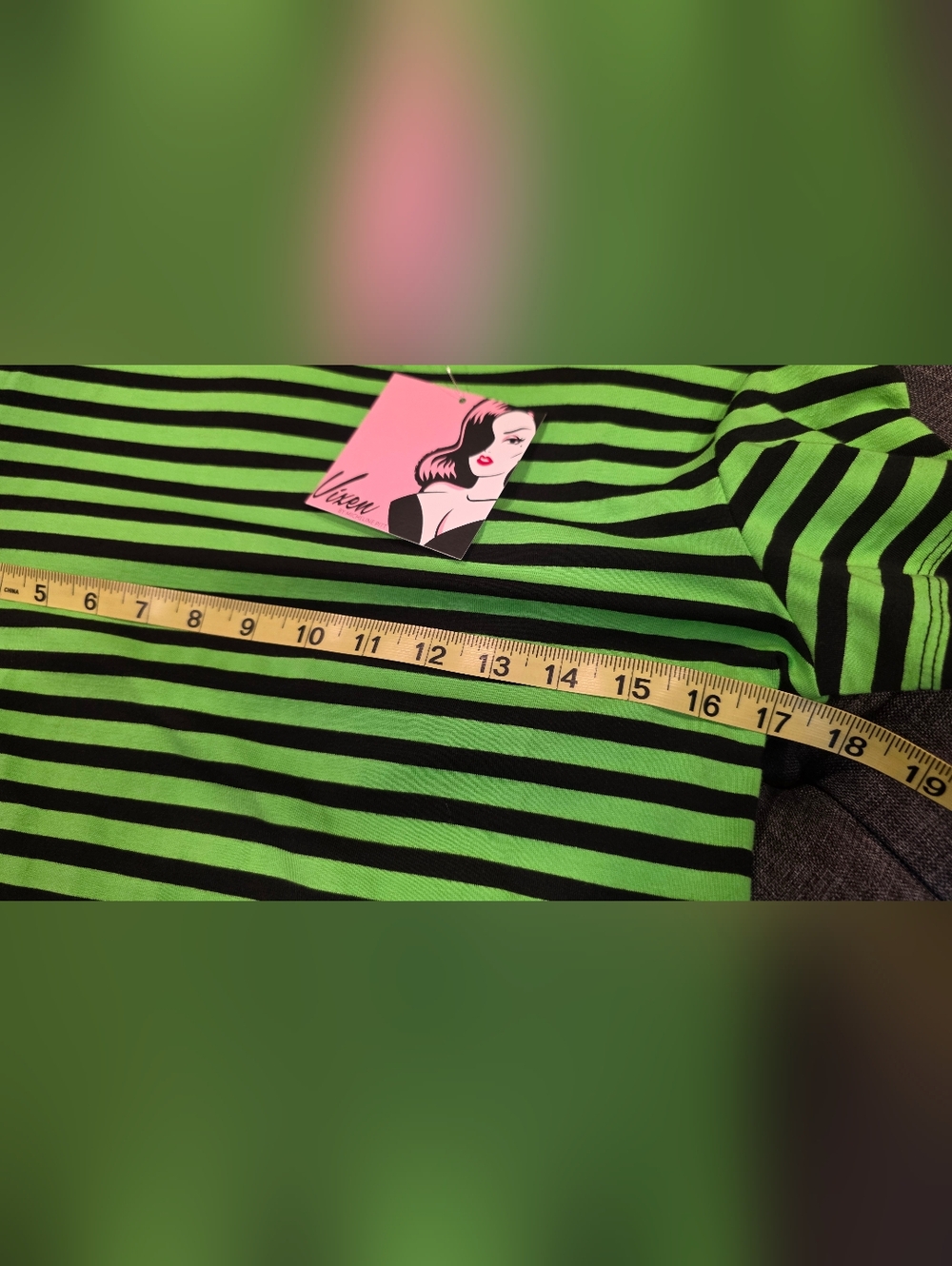 Vixen Bad Girl Green Black Striped Cropped Top - Picture 2 of 4